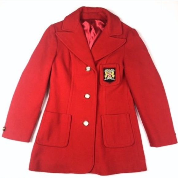 VINTAGE Red Crested Wool 50s 60s Jacket Blazer WOW - Picture 1 of 8